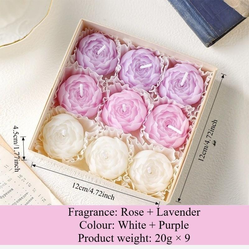 9pcs 3D Peony Gradient Candles - Smokeless Birthday Decorative Candles for Romantic Proposal, Confession & Party Decor, Home Table Centerpiece, Cozy Ambiance for Living Room, Bedroom, Ideal Gift for Anniversary, Valentine's Day & Holiday Celebrations