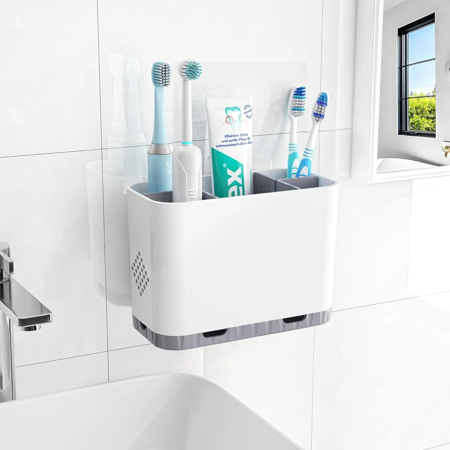 and  Holders for Bathrooms Countertop - Detachable 5 Slots   Holders Set Wall Mounted with Removable Dividers for Bathroom Decor and Accessories Organizer