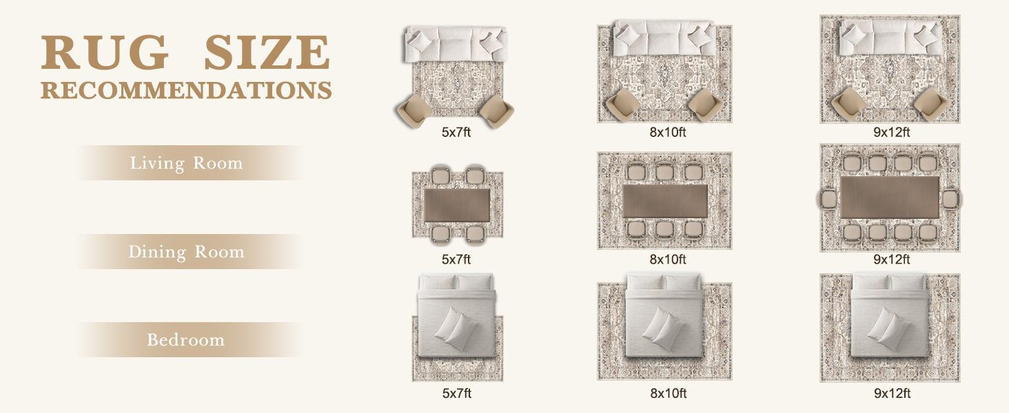 Area Rug 5x7 Washable Vintage - Soft Rugs for Living Room Large Non Slip Backing with Low Pile Farmhouse Oriental Retro Carpet for Bedroom Dining Room or Home Office - Tea Brown