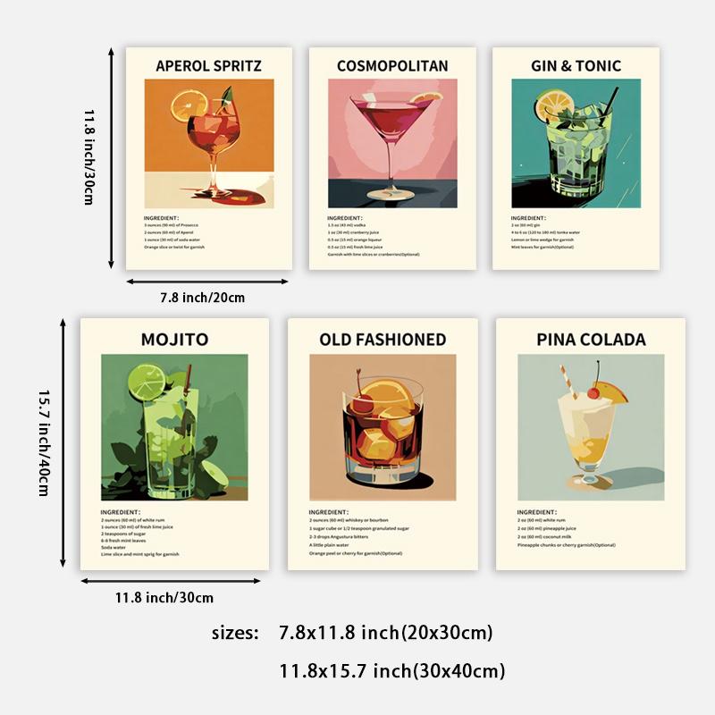 Cocktail bar art kitchen poster, vintage oil painting canvas print of wine and beverages, minimalist wall decoration, atmospheric gift suitable for bars, restaurants, dining areas, and home décor, frameless.