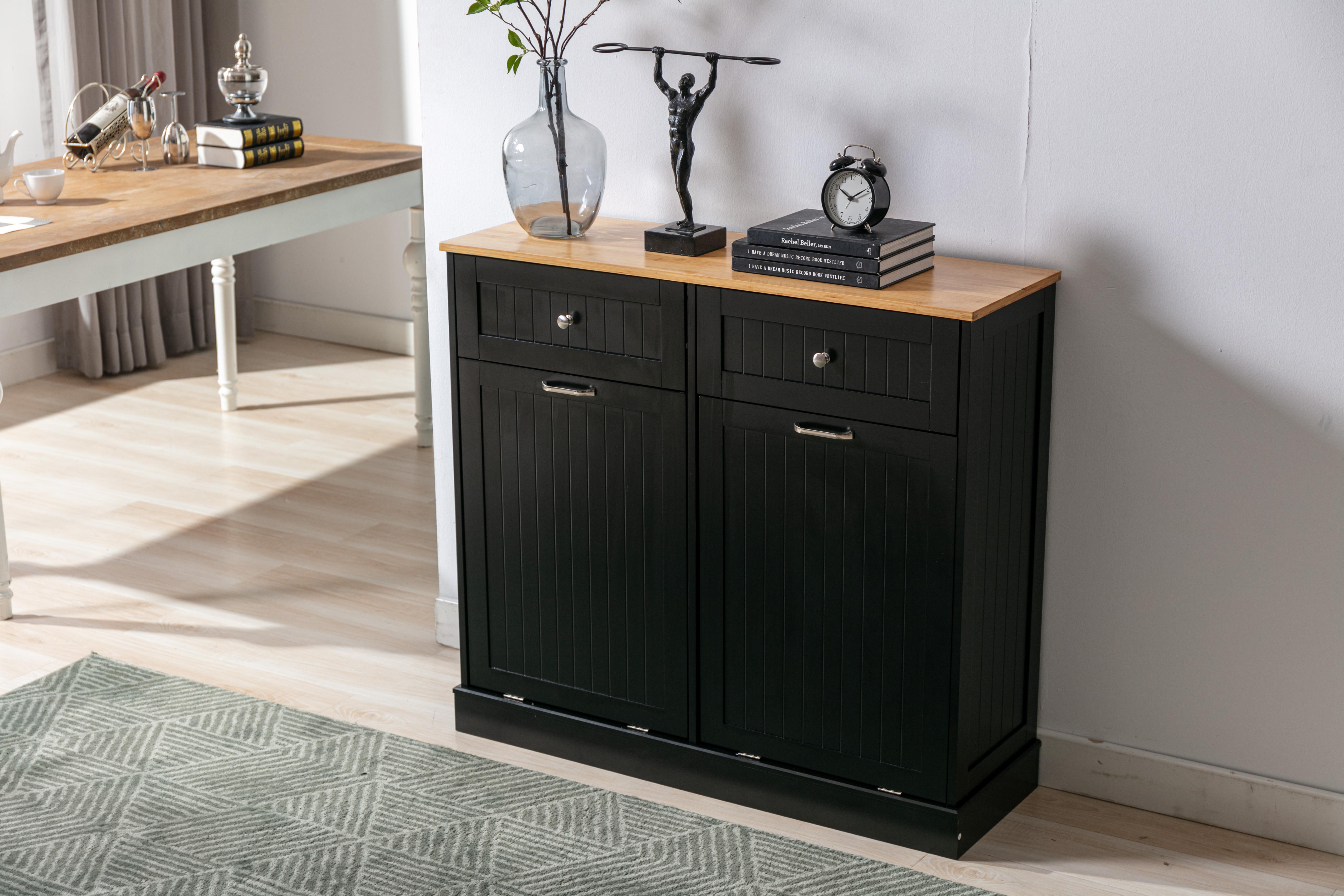 Tilt Out Trash Cabinet Freestanding Single Double Triple Bin Kitchen Garbage Can Cabinet with Drawer and Cutting Board Pet Proof Wood Recycling Station Tilt Out Trash Cabinet Freestanding Single Double Triple Bin Kitchen Garbage Can Cabinet with Drawer and Cutting Board Pet Proof Wood Recycling Station