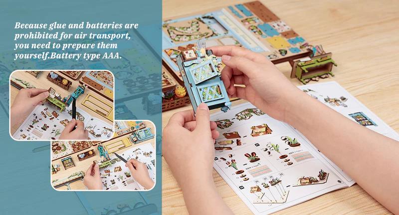 CUTEBEE Anna's Blue Blossom DIY LED Book Nook Wooden Miniature Bookcase with Dust Cover Perfect Gift for Black Friday & Christmas