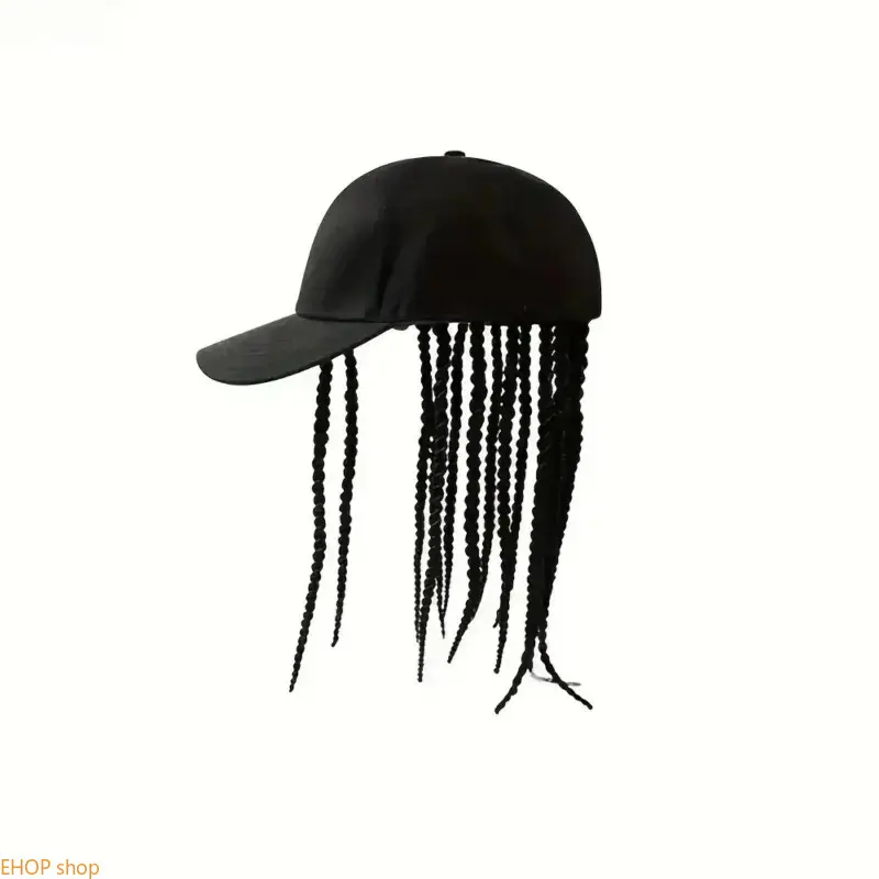 Hip-Hop Punk Dreadlock Wig Baseball Cap, Adjustable Snapback with Braided Dreads, High-Temperature Fiber Headwear, Black & Brown Urban Street Style, Trendy Statement Accessory for Motorcycle, Hip Hop Culture & Daily Fashion Looks