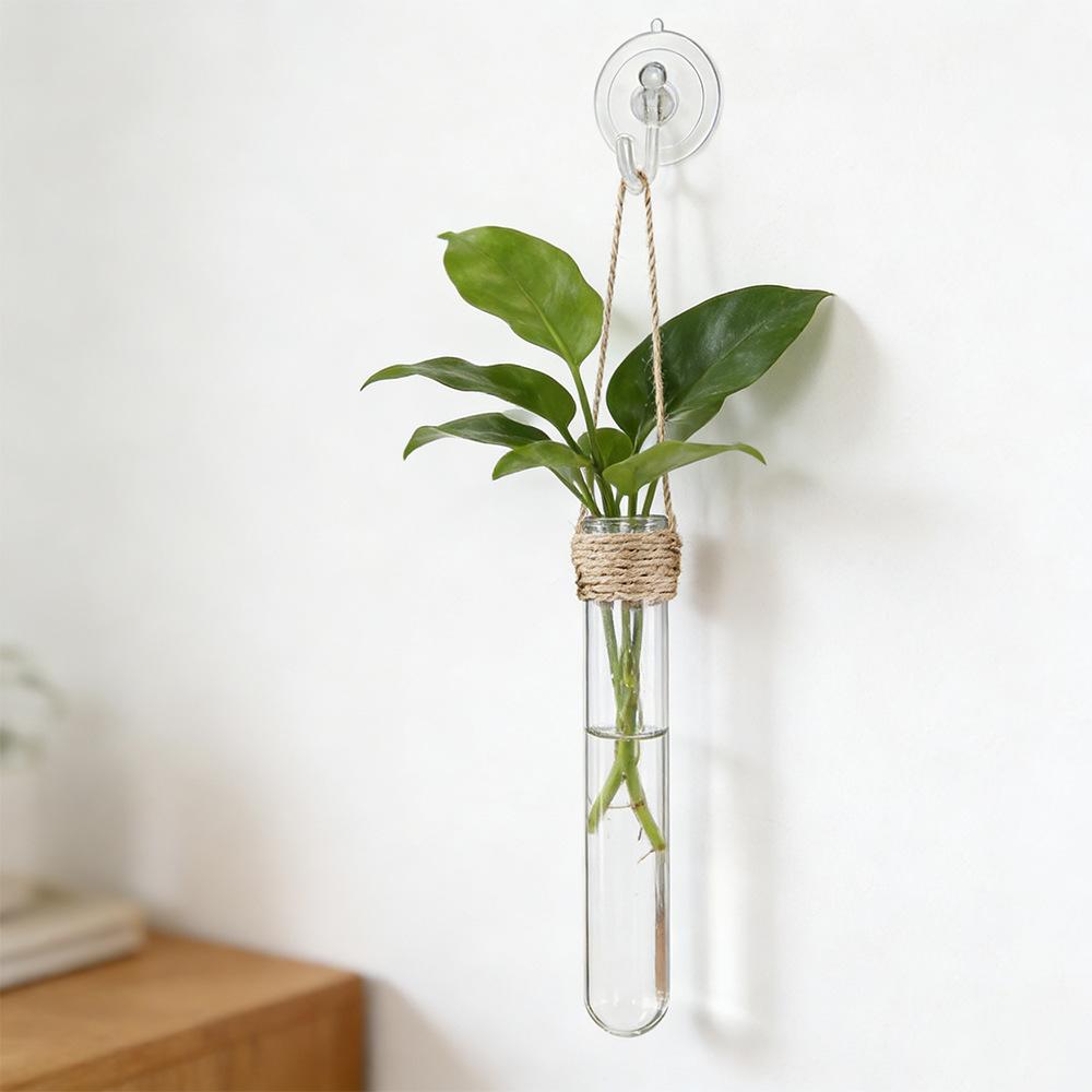 Wall-mounted Test Tube Vase Hemp Rope Hanging Hydroponic Set Simple Nordic Style Punch-free Installation Creative Wall Decoration Home Living Room Soft Decoration