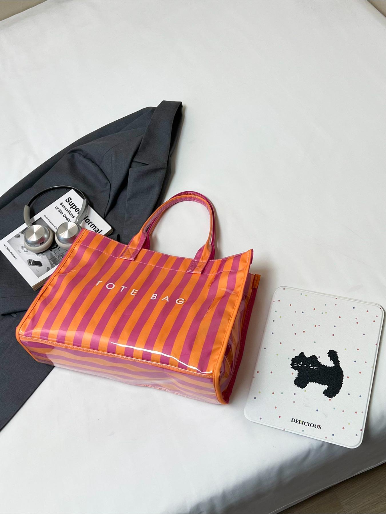 Fashion Multi Color Striped Women Tote Bag Minimalist Style PVC Shoulder Bag Daily Commute Shopping All Match Ladies Handbag For Work Daily Travel Shopping