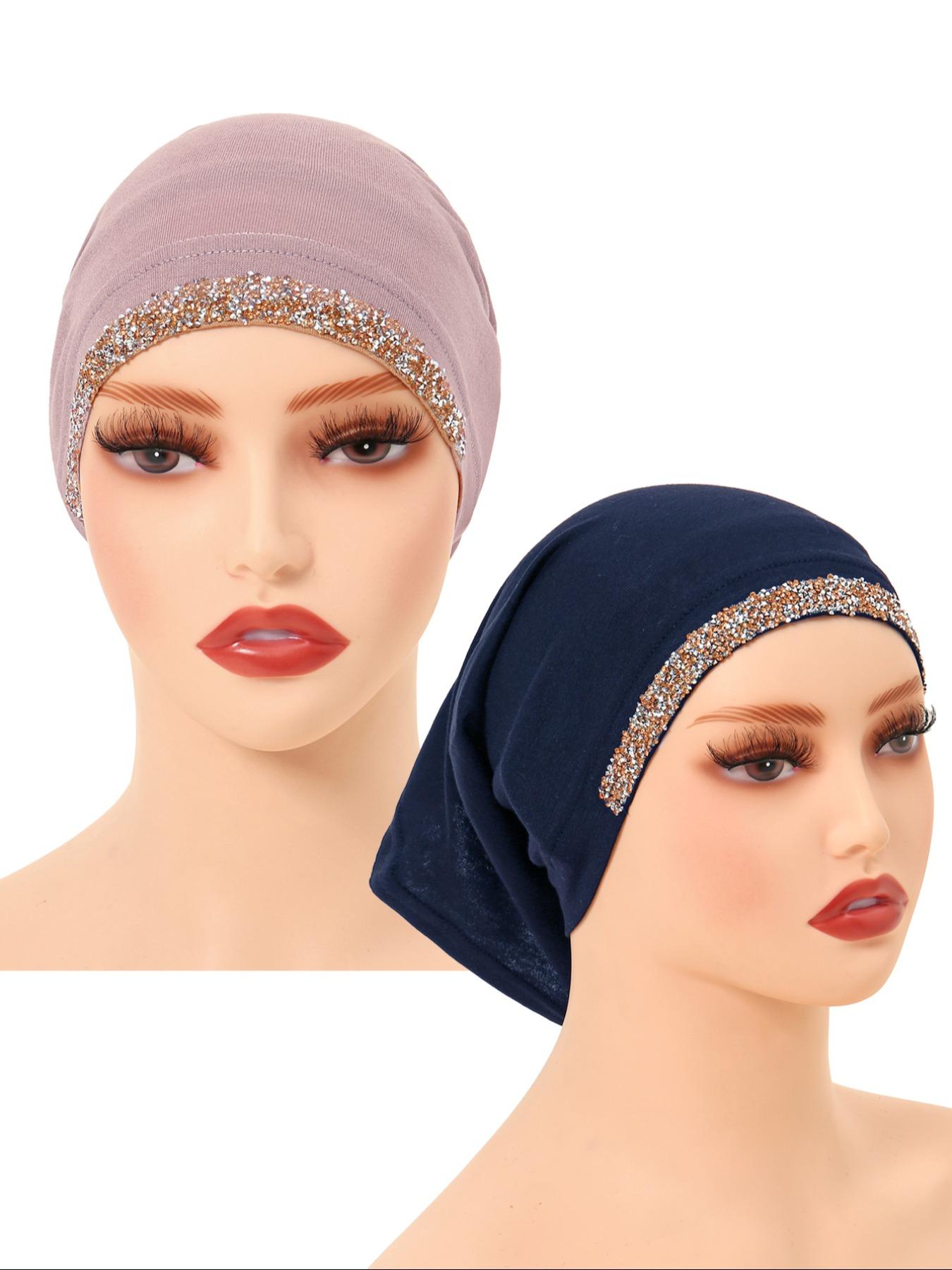 Women's Solid Color Rhinestone Decor Instant Turban Hijab, Breathable Comfortable Hijab for Daily Wear, Fashion Accessories for Women & Girls