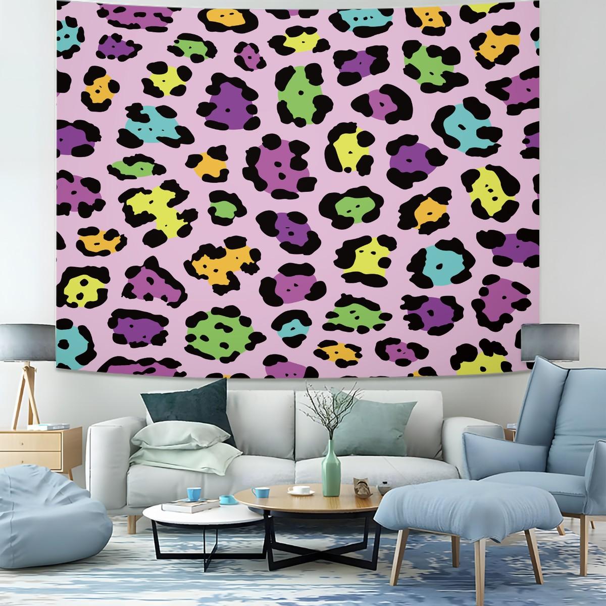 Leopard Print Tapestry, Wild Aesthetic Animal Print Wall Hanging, Vibrant Colorful Cheetah Tapestry for Bedroom Living Room Dorm, Home Wall Decor