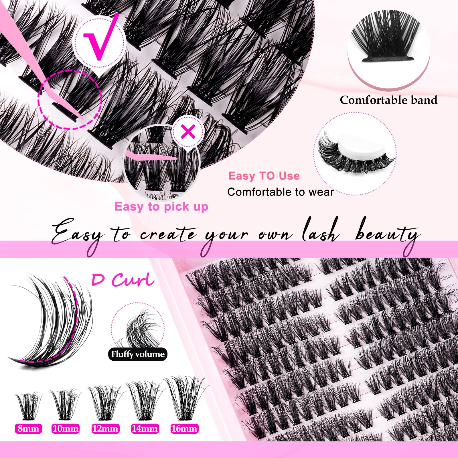 80D Eyelash Growth Kit, Independent Lashes with Dual Glue Tweezers, D Curl Mixed Lengths, Non-Toxic, Easy Application, Perfect for Home Makeup