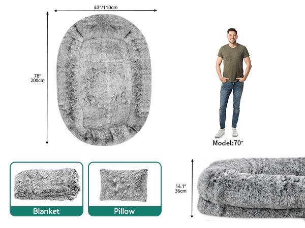 Yitahome Human Dog Bed, 79"x43" Extra Large Memory Foam Dog Beds for Adults and Pets with Blanket and Pillow, Washable Fur Cover