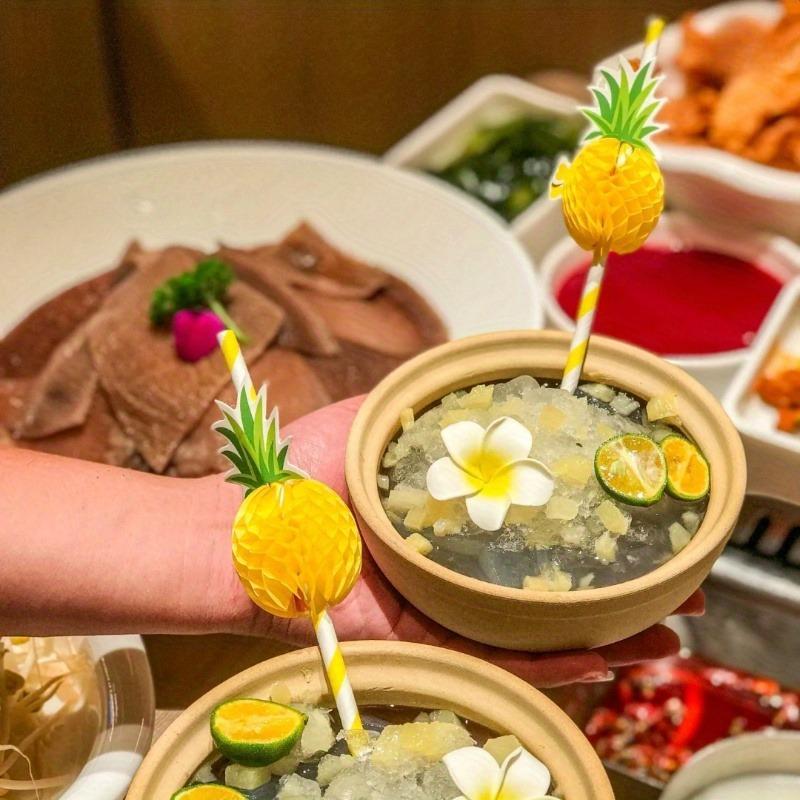 6 New Pineapple Paper Straws for Beverage Decoration INS Style Creative Design Straws Milk Tea Shop Coffee Shop Bar Summer Hot Drink Straws Disposable Pineapple Straws