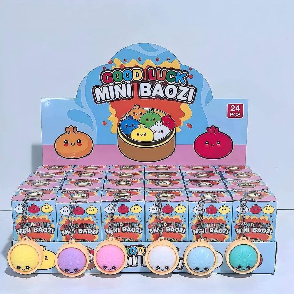 24pcs Glowing Cute Dumpling Press Keychain, PVC Food Shape Pendant, Durable Stress Relief Toy, Ideal for Daily Use, Parties, Gifts, Keychain Kawaii