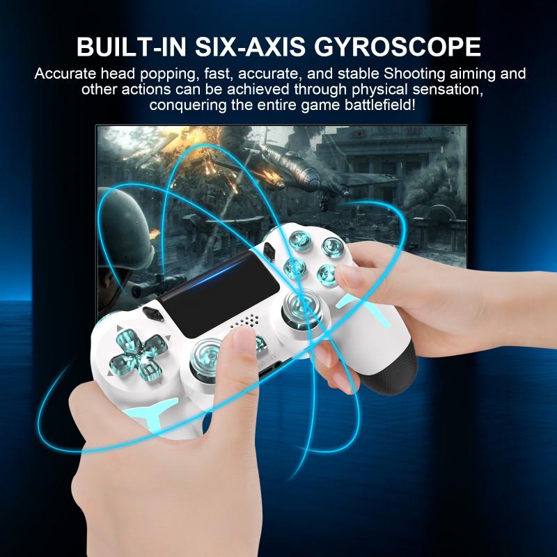 Wireless Game Controller with Three Color Lights, Compatible with Ps4 Ps3 PC, RGB LED Bluetooth-compatible Gaming Joystick, Six-Axis Gyroscope, Dual Vibration Feedback, Wireless Controllers