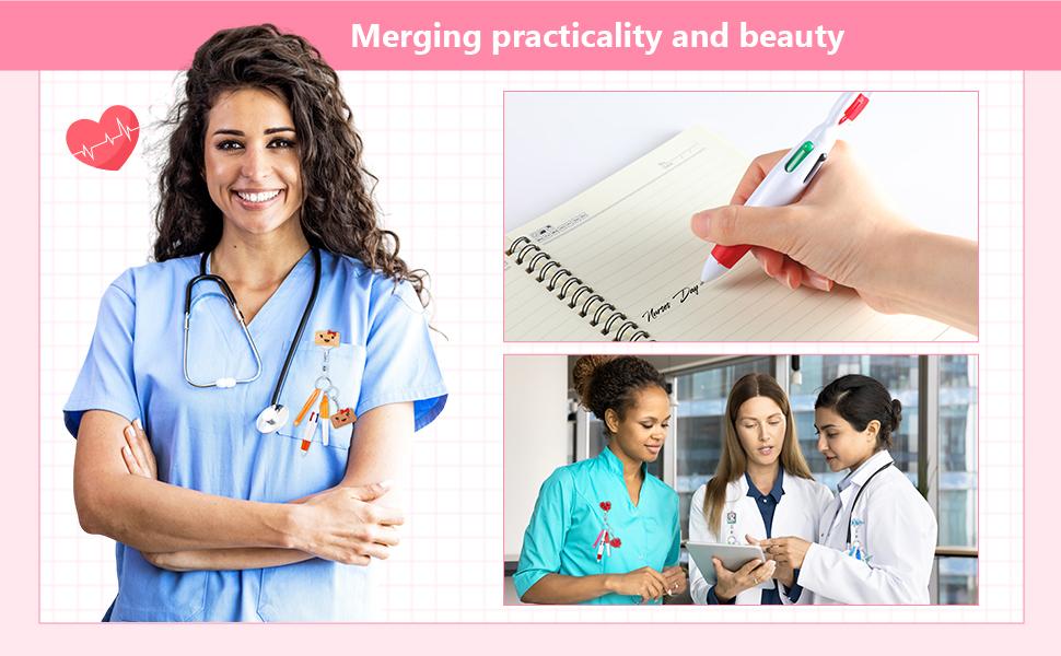 54 Pcs Nurse Badge Pens Mini Highlighter Pens Bulk Nursing Week Appreciation Gifts Retractable for CNA Women Students Graduation Coworkers (Classic)