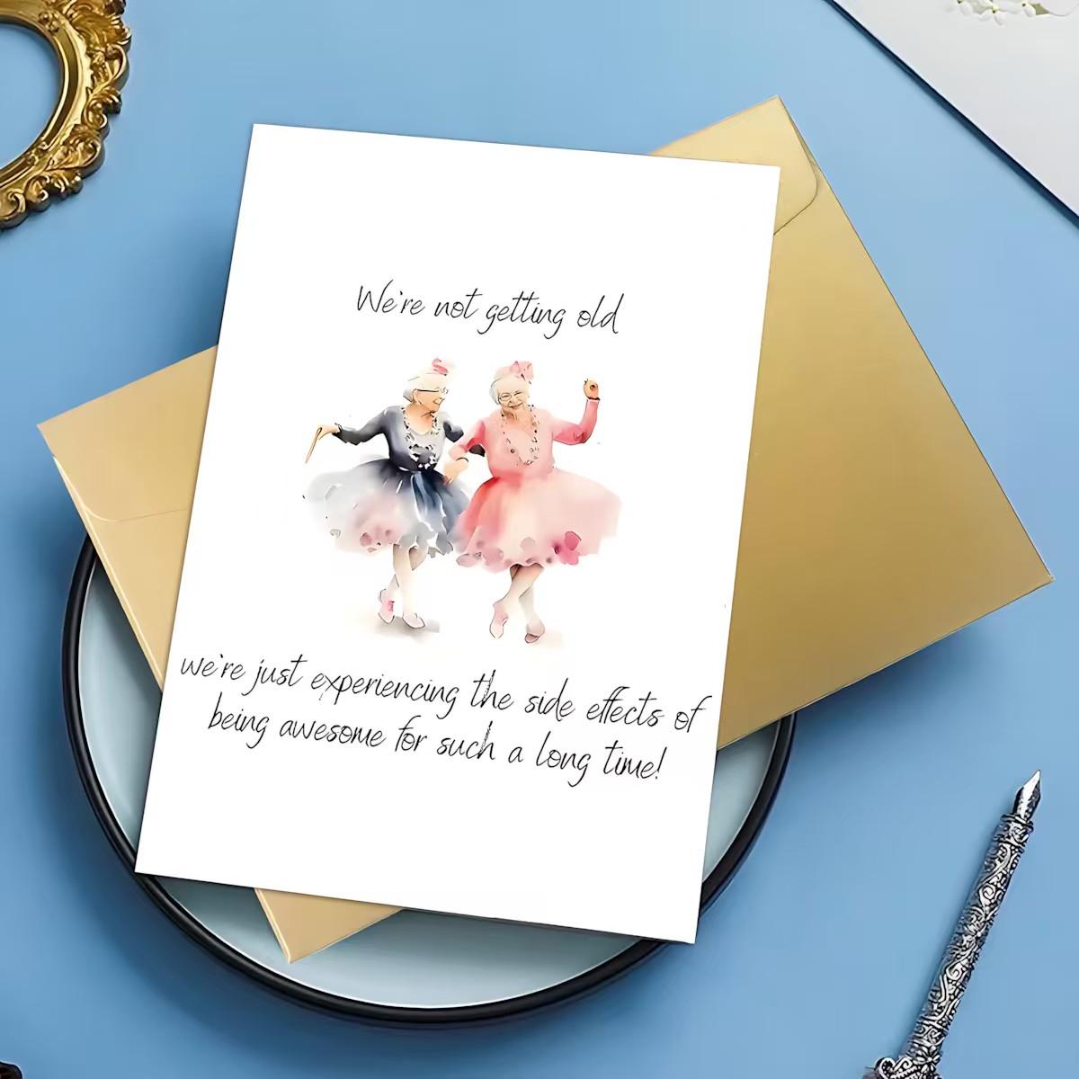 1/3/7pcs  Funny Birthday Card for Best Friend, Humorous Getting Older Greeting Card for Women, Senior Friends, BFF, Sister, Funny Aging Humor Card for 60th 70th 80th Birthday, Retirement, Friendship Celebration, Cute Watercolor Dancing Ladies Card