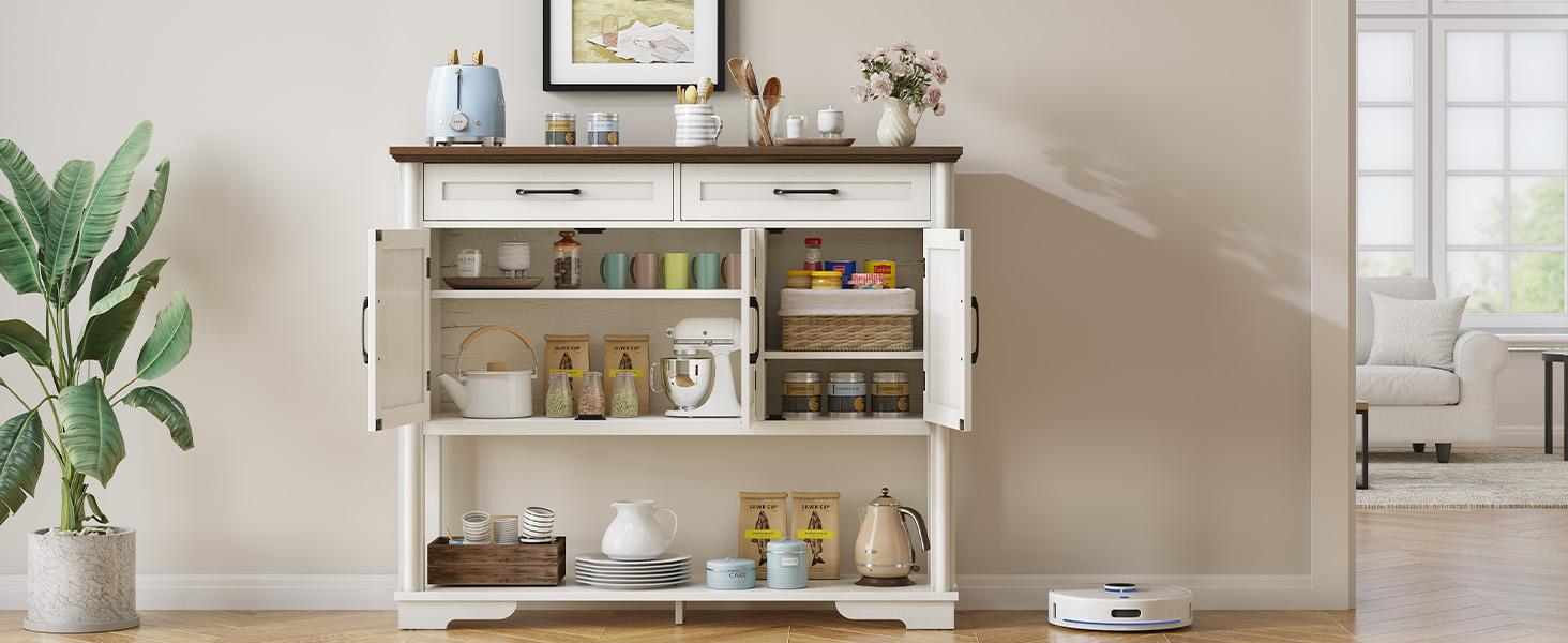 【SPOTLIGHT DAY】ONBRILL 48'' Sideboard With Storage Shelves And 2 Drawers & Cabinets For Kitchen, Hallway