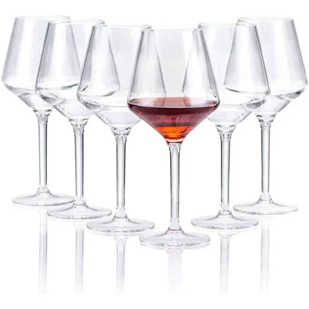 16-ounce Plastic Stem Wine Glasses, All Purpose Acrylic Glasses, Set of 6 Clear Reusable Shatter-resistant Dishwasher Safe