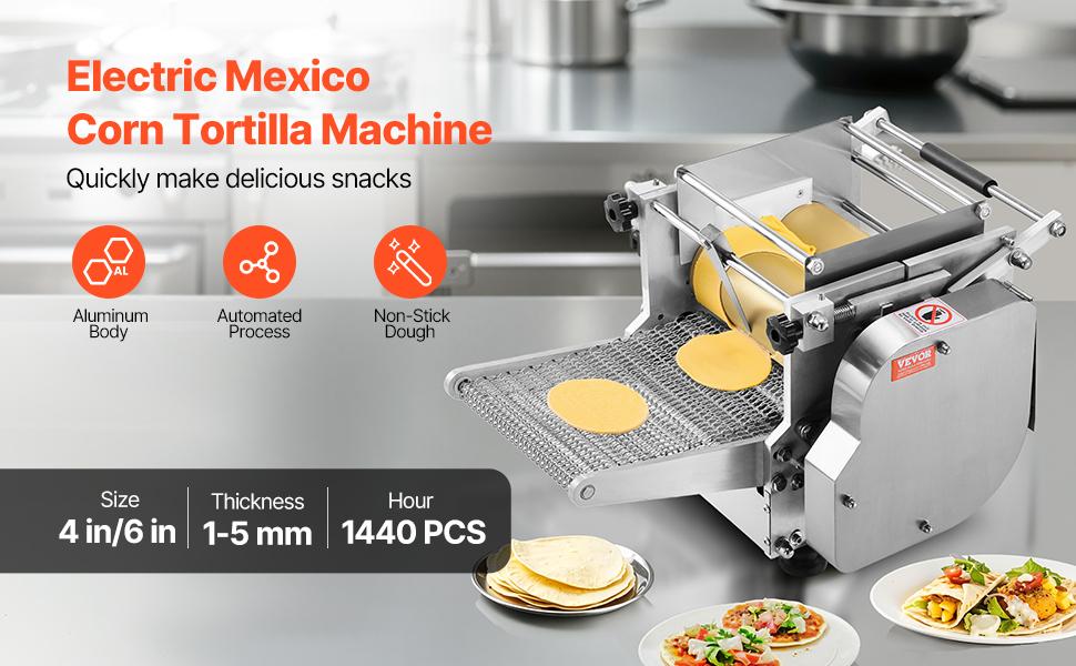 VEVOR Electric Tortilla Maker, Automatic Corn Tortilla Making Machine with Non-Stick Coating and Two Molds(4 in+ 6 in), Electric Chapatti Machine Suitable for Produce Sopes Pita Tortilla Pizza