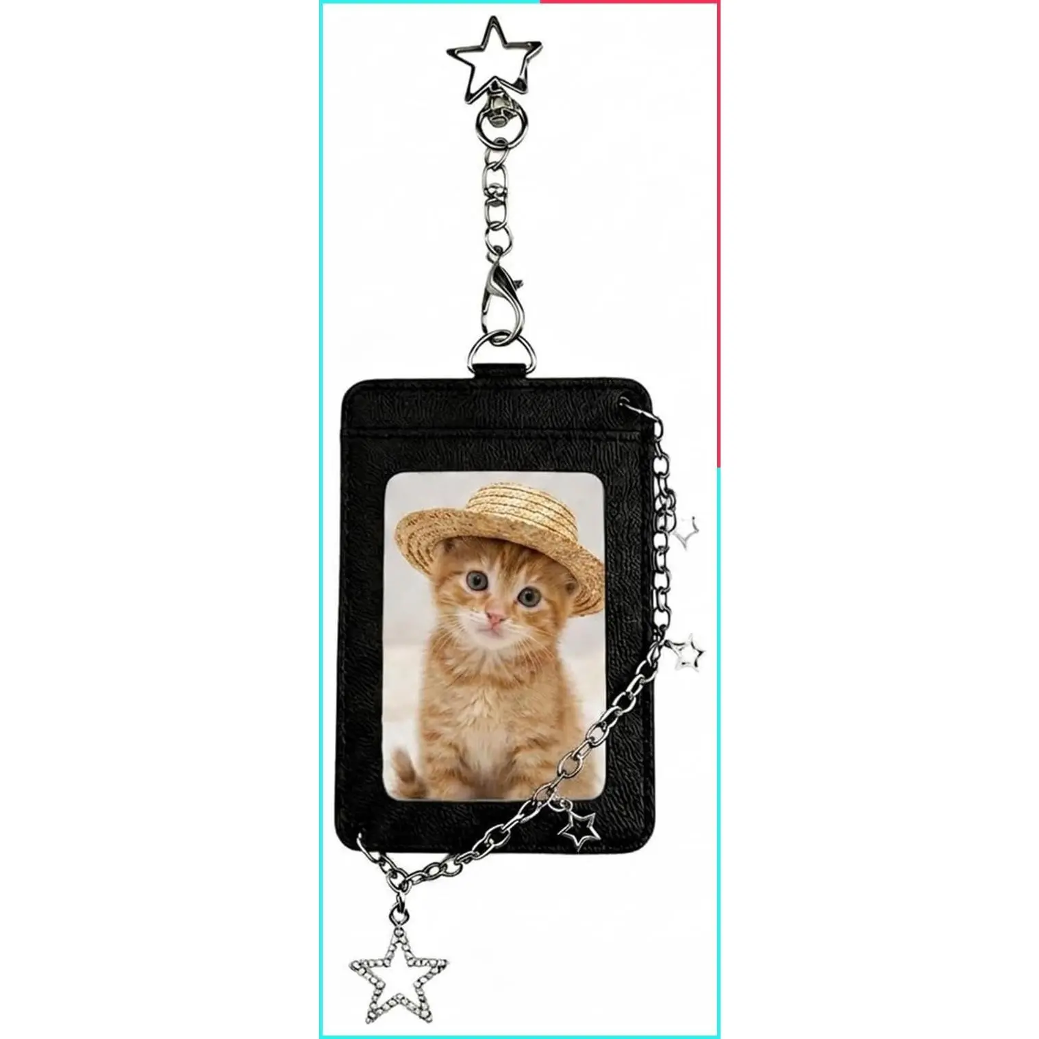 K-pop Photocard Holder Keychain with Metal Chain, Star & Heart Design for Fans