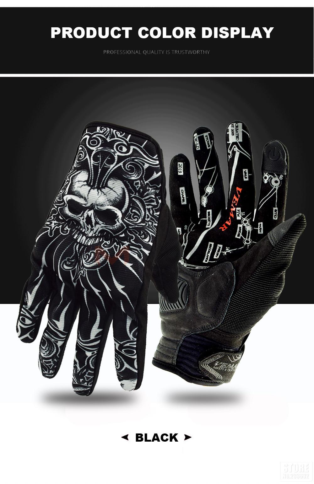 Men's Full Finger Touchscreen Riding Gloves With Skull Design For Motorcycle Motocross Dirt Bike Road Bike Mountain Bike Anti Slip Anti Fall Protective Gear Suitable For Climbing Skiing Cycling Outdoor Sports Lightweight Breathable Flexible Comfort For Ri