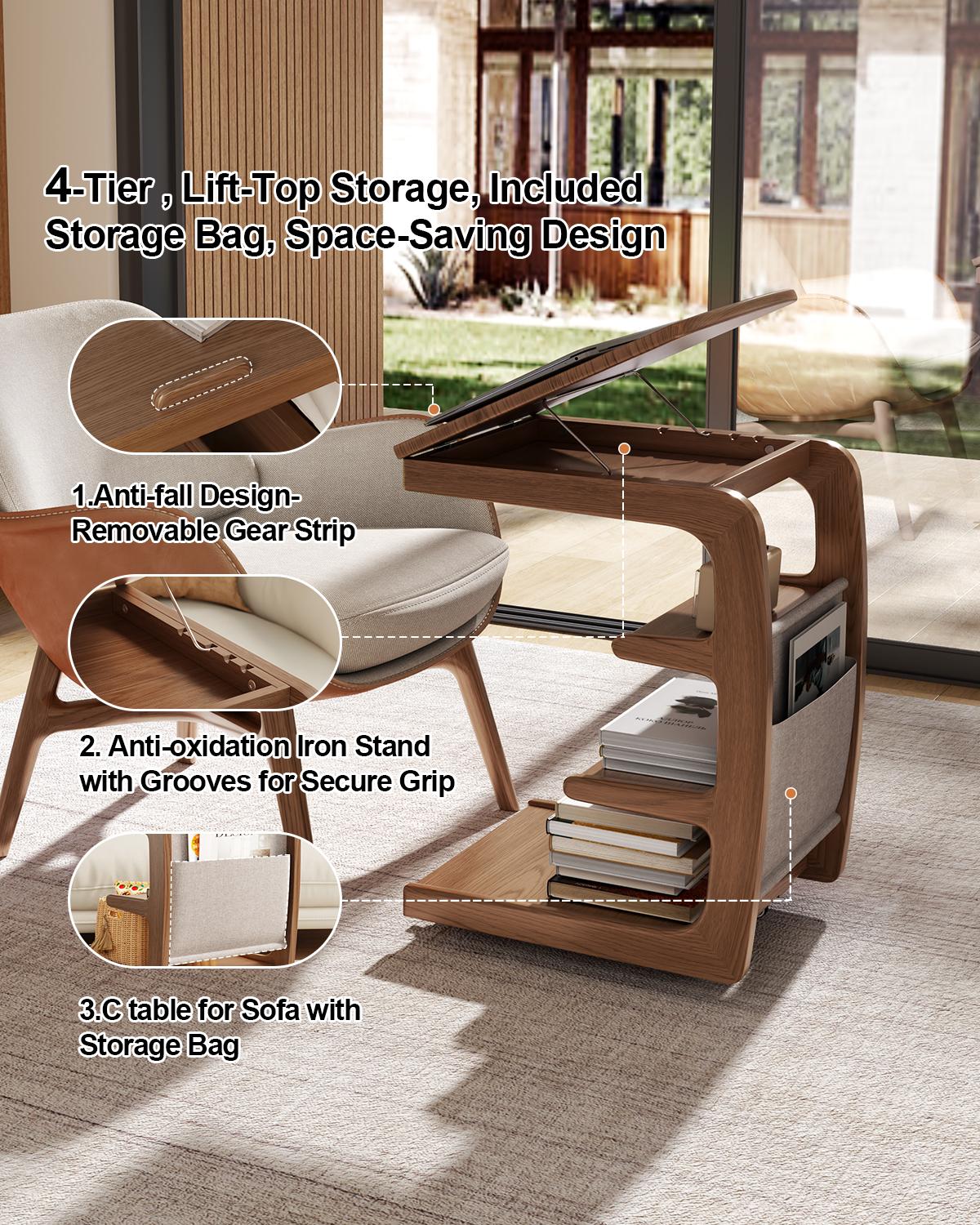 【HOT】Rolling Side Table – Solid Wood Mobile Side Table with Wheels, Adjustable Sofa Table for Living Room, Bedroom, and More, Trending Pick, Influencer Favorite