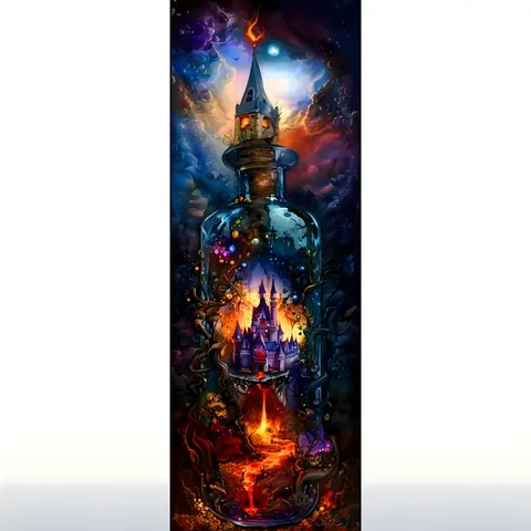 DIY 5D Diamond Painting Kit, Full Drill Round Art, DIY Diamond Arts, DIY Crafting Night Scene Theme Enchanted Castle Mosaic Craft, Acrylic Canvas Wall Decor Artwork