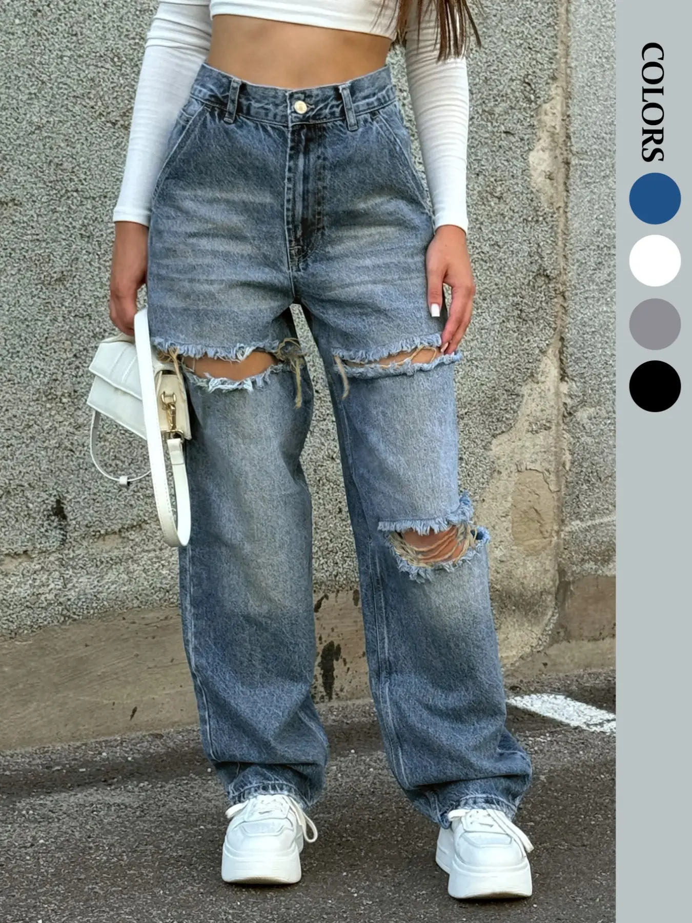 Women's Ripped Loose Denim Jeans, Y2K Casual Fashion Pants for Daily Wear, Ladies Bottoms for All Seasons