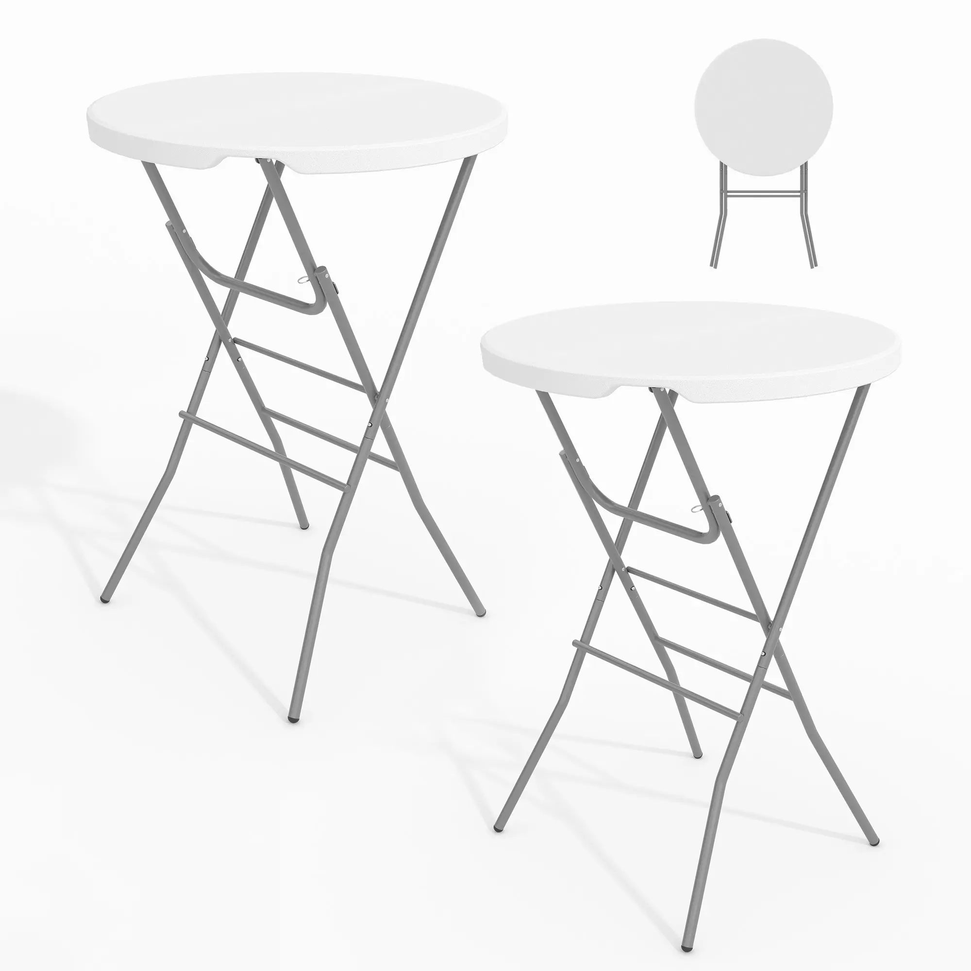 2PC Folding Cocktail Table Round High Top Table HDPE Foldable Bar Tables with Metal Frame & Locking Legs