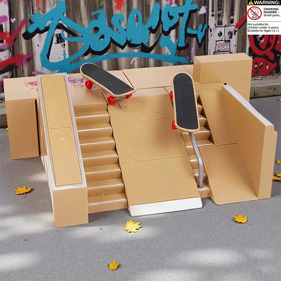 Finger Skateboard Set with Mini Skatepark, Skateboard Wheels - Realistic Street Scene Fidget Toy, Stress Relief Model, Portable Fidgeting Toy Gift for Birthdays/Valentine's Day, Stress Relief Gadget, Stress Relief Item