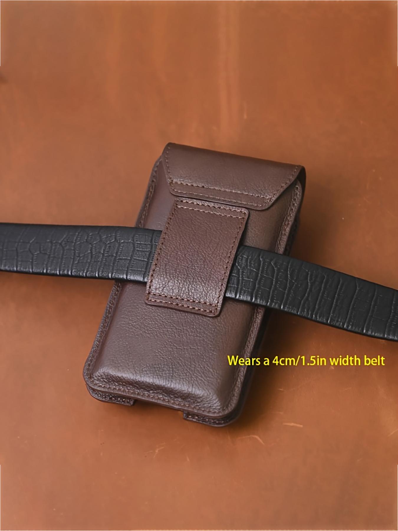 Top Layer Cowhide Vertical Mobile Phone Bag, Multi-Function Thickened Belt Key Bag, Multi-Layer Waist Bag Crossbody Bag