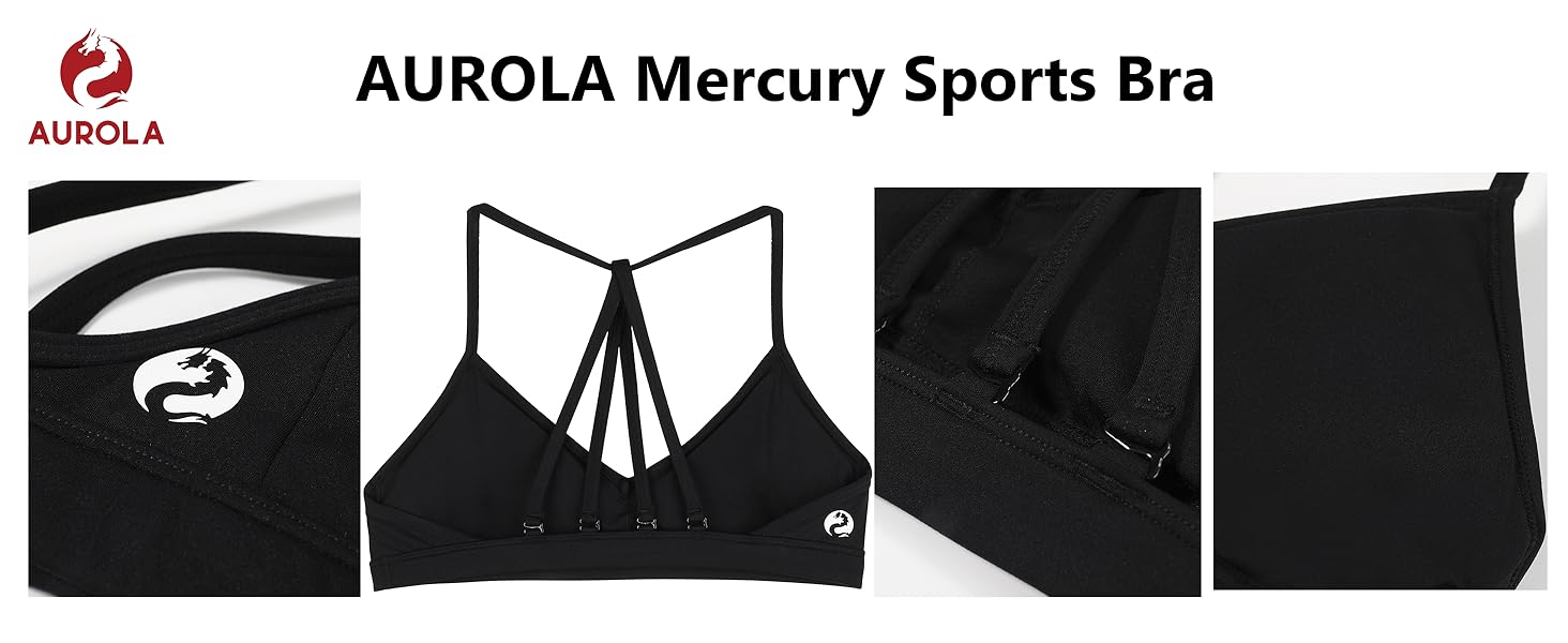 AUROLA Mercury Collection Workout Sports Bras Women Print logo Athletic Removable Padded Backless Strappy Minimal Top
