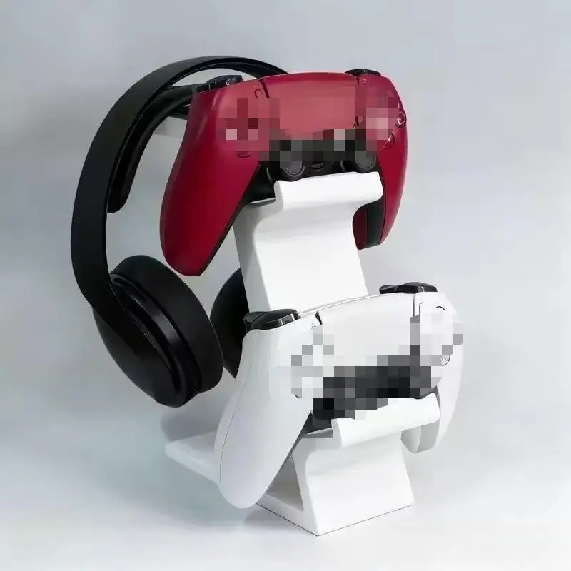 2-in-1 Gaming Controller & Headphone Storage Stand, Thick Black Plastic Universal Fit Organizer, Space Saving Indoor Recreation Accessory for Controllers & Over-Ear Headsets
