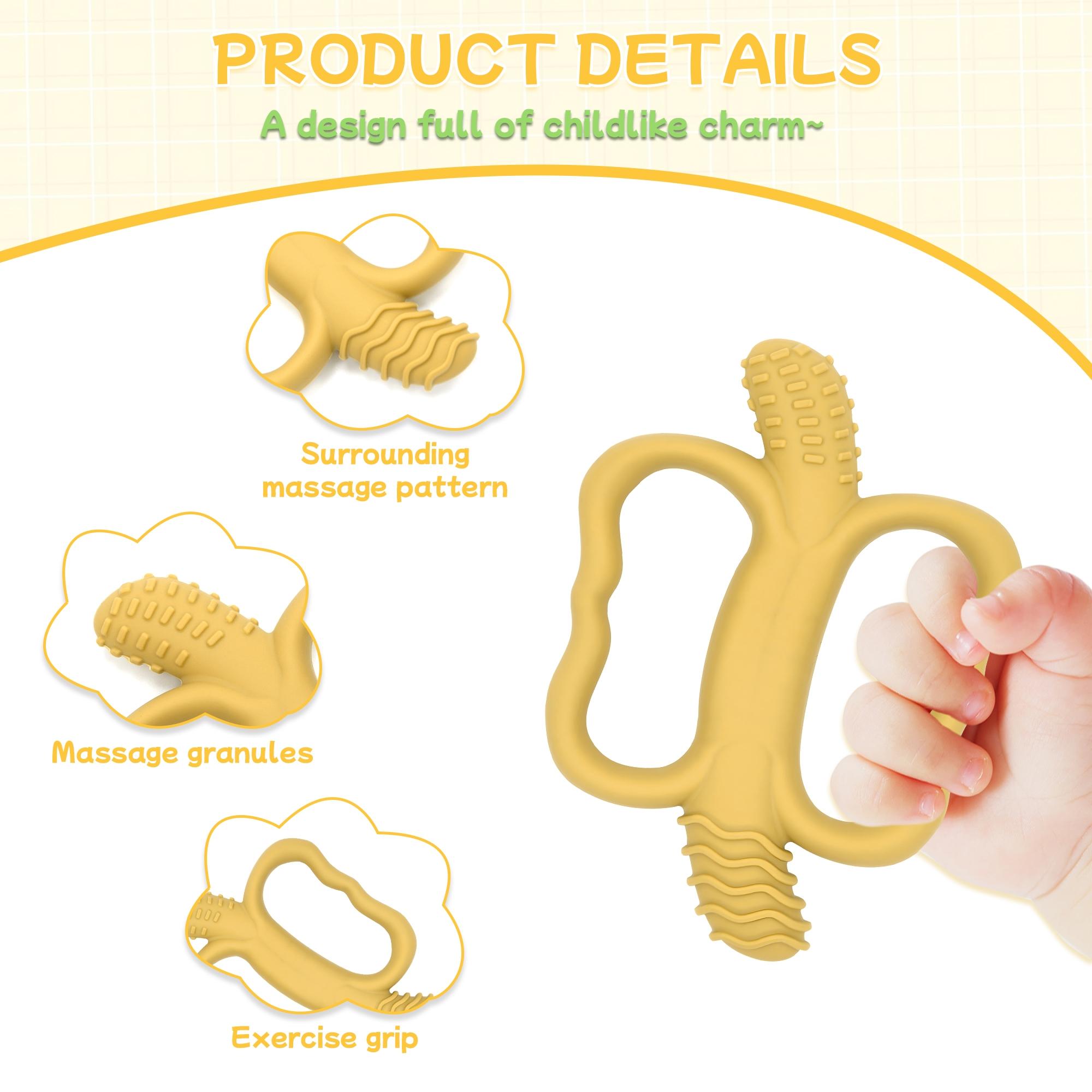 Baby teething toys, two-end textured banana-shaped massage teether with easy-to-grip handles, food-grade silicone, suitable for babies over 3 months old, girls and boys, Christmas and Halloween gifts