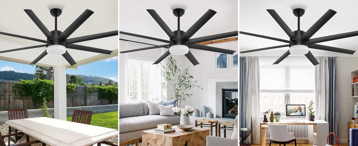 YITAHOME Black Ceiling Fans 60 Inch with Lights and Remote, Modern Fan for Indoor Outdoor with Quiet Reversible 6 Speeds Motor, Dimmable LED 3 Color, Memory Function for Bedroom Living Room Patio