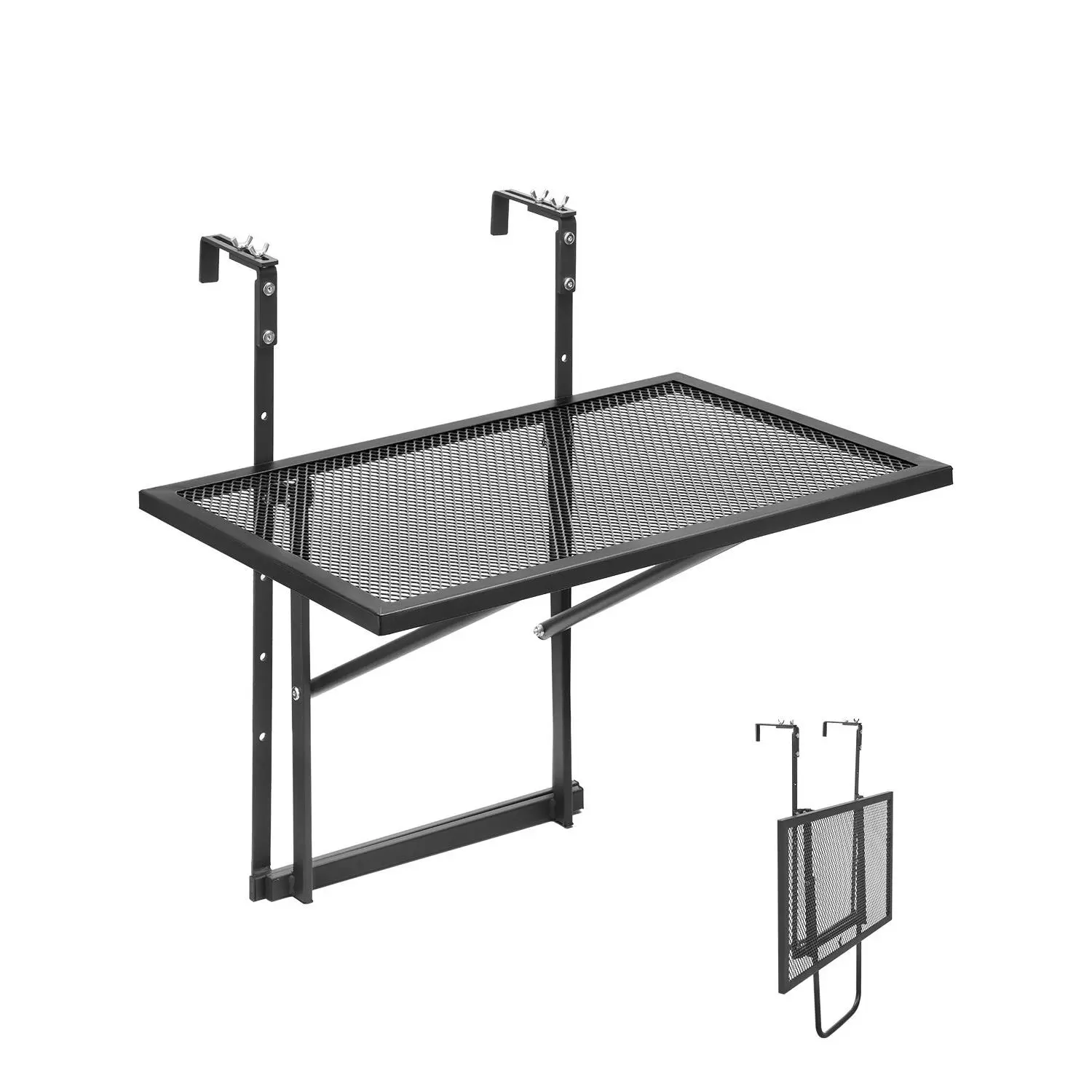 VEVOR Balcony Hanging Table, 19x 24 in Metal Folding Balcony Railing Table, Outdoor Balcony Bar Table for Railings, 5-Level Adjustable, Fit Railing from 1" to 4.7", Serving Table for Patio Deck