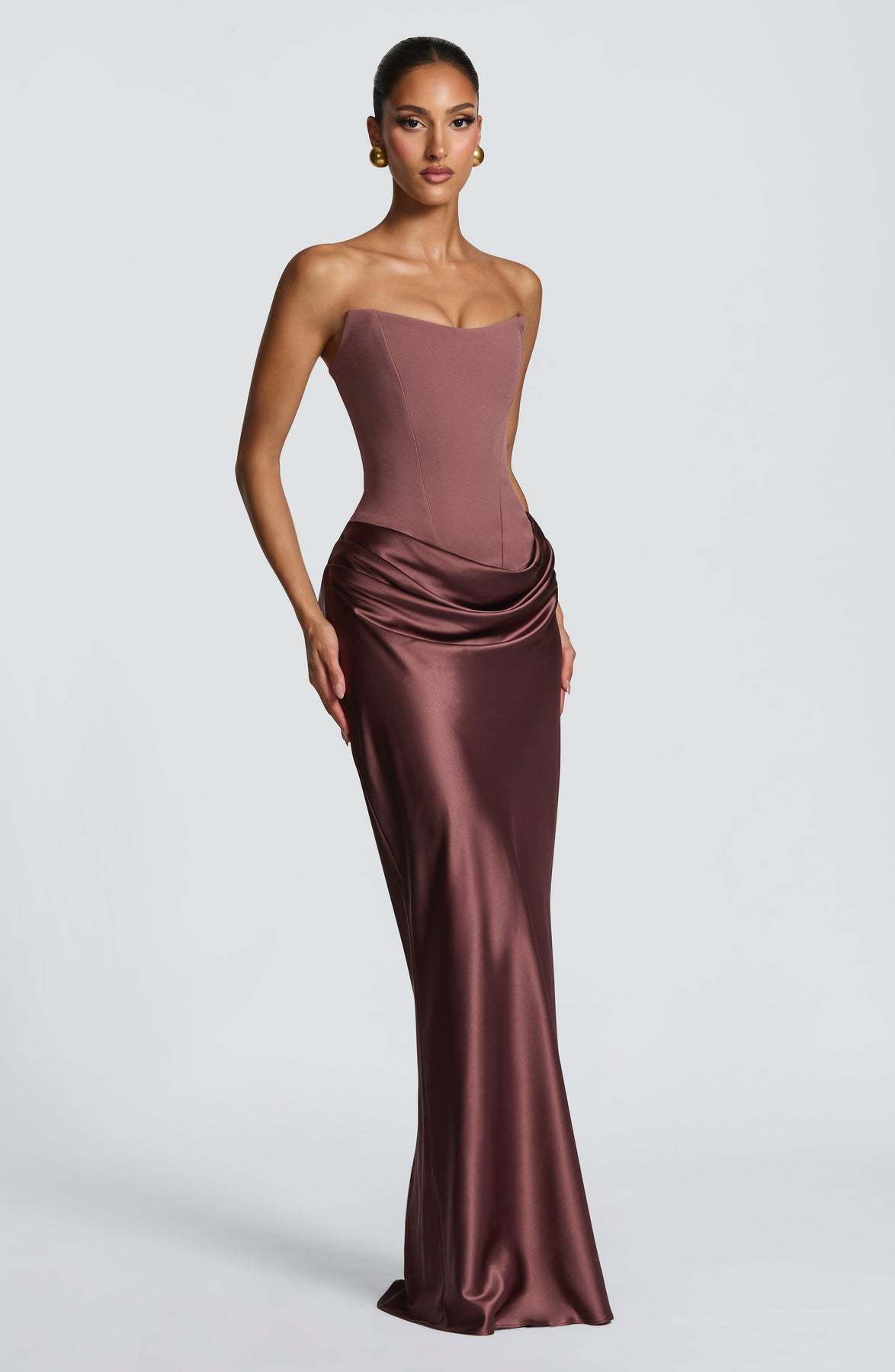 2026 European and American new style solid color waist-cinching sexy strapless bodycon long dress satin tie-back dress with ribbons