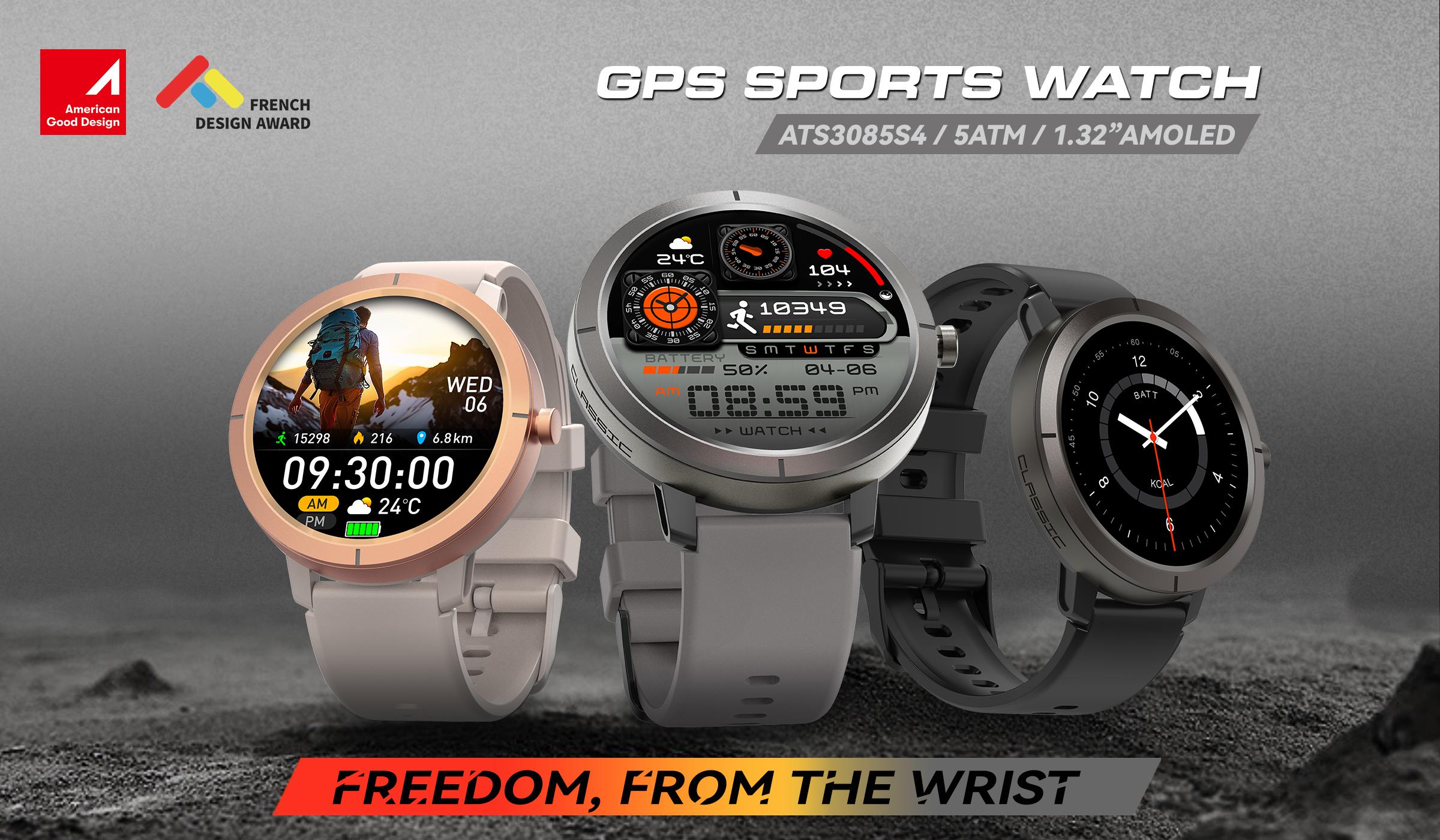 DM76 GPS Sport Smart Watch 1.32 Inch AMOLED HD Round Display 170+ Sports Modes 5ATM Water Resistant Heart Rate Tracking for Outdoor Running and Daily Wear