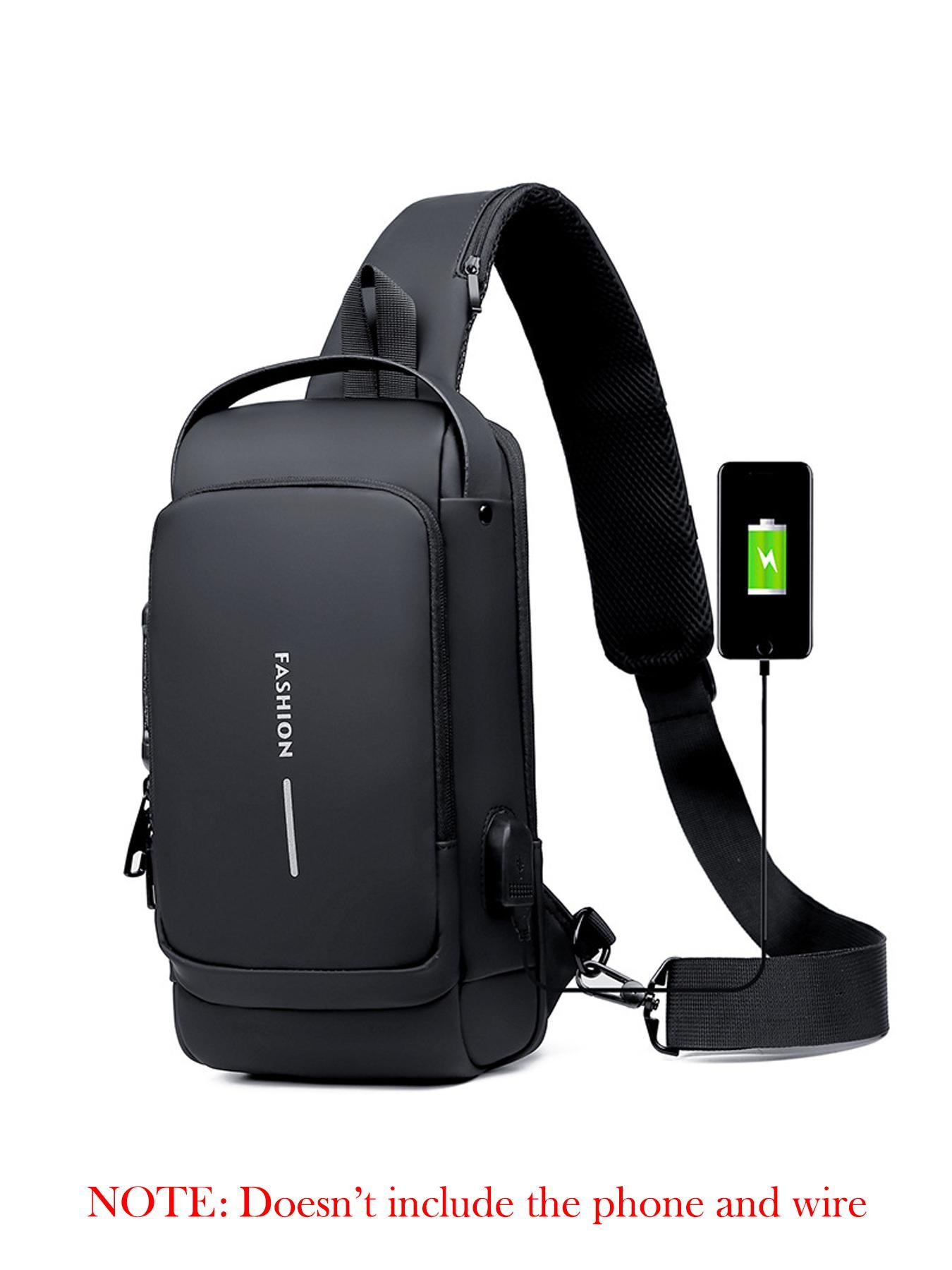 Fashion Motorcycle Bike Sling Bags Waterproof Chest Bags Shoulder Crossbody Bag with USB Charging Port Lock Anti Theft Moto Bag for Men Male,Gift,Daily Use