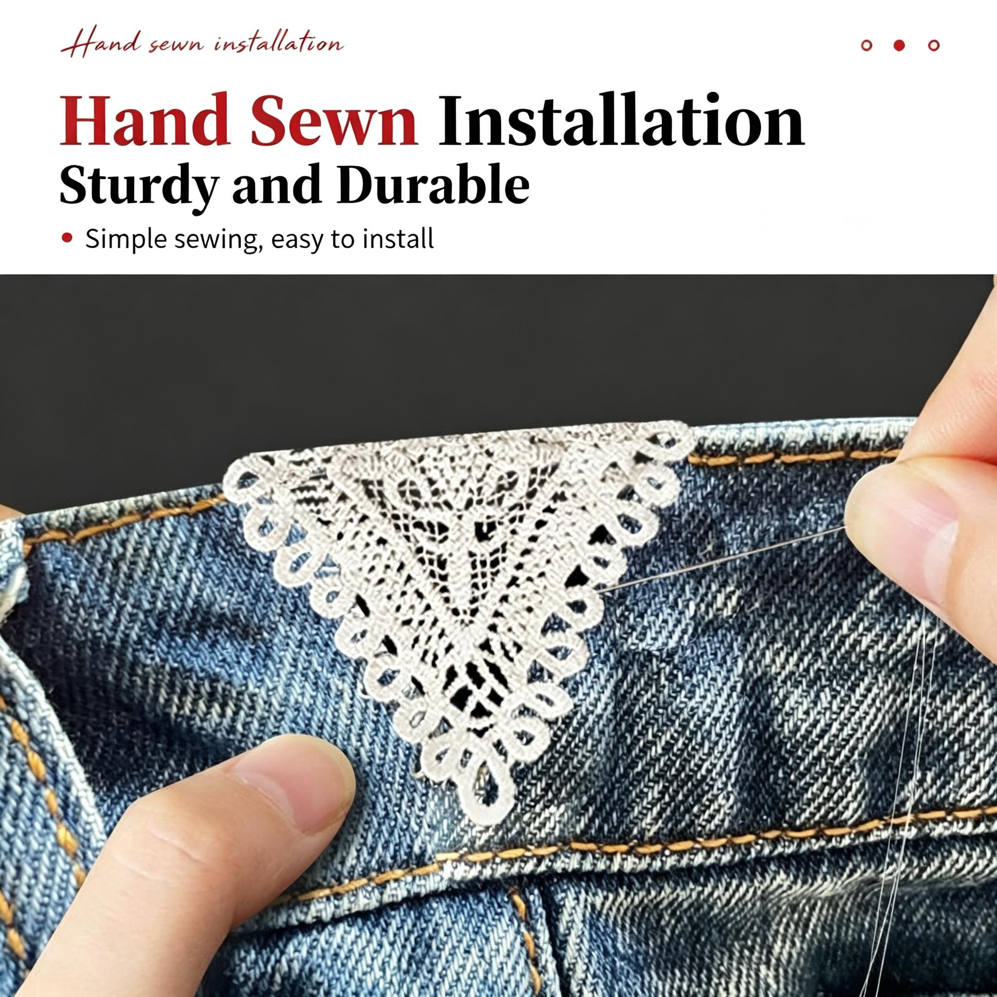 11-Pcs Jeans Waist Extender Bag Accessory, Adjustable Pants Waistband Extension with Lace Embroidery Fabric Insert, Comfortable Clothing Size Adjustment Tool