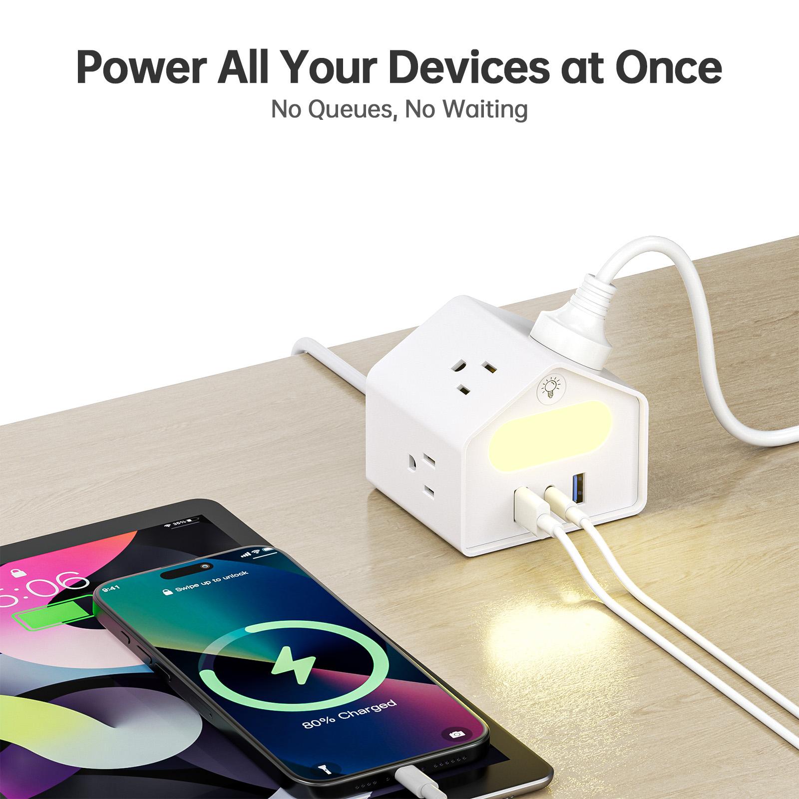 Us Plug Mini Socket with Pd18w Fast Charging, Creative Design Power Strip, 2 Meter Extension Cord for Office & Home Use