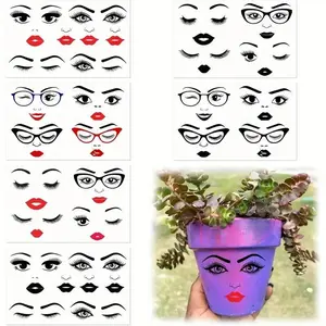 6 Face Stickers Set - Lips Mouth Eyes Eyebrows Nose, DIY Pins for Party Supplies, Flower Pots Art Decorations, Durable Stickers