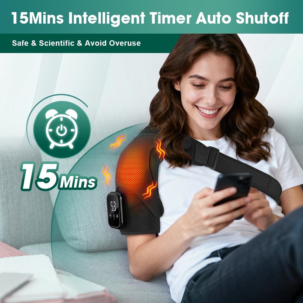 Shoulder Heating Massager, Cordless 3 Vibration Modes, 3 Heat Settings, Adjustable Heating Temperature, Large Shoulder Wrap, Left & Right Shoulders, Rotator Cuff Heating Pad, Christmas Gift
