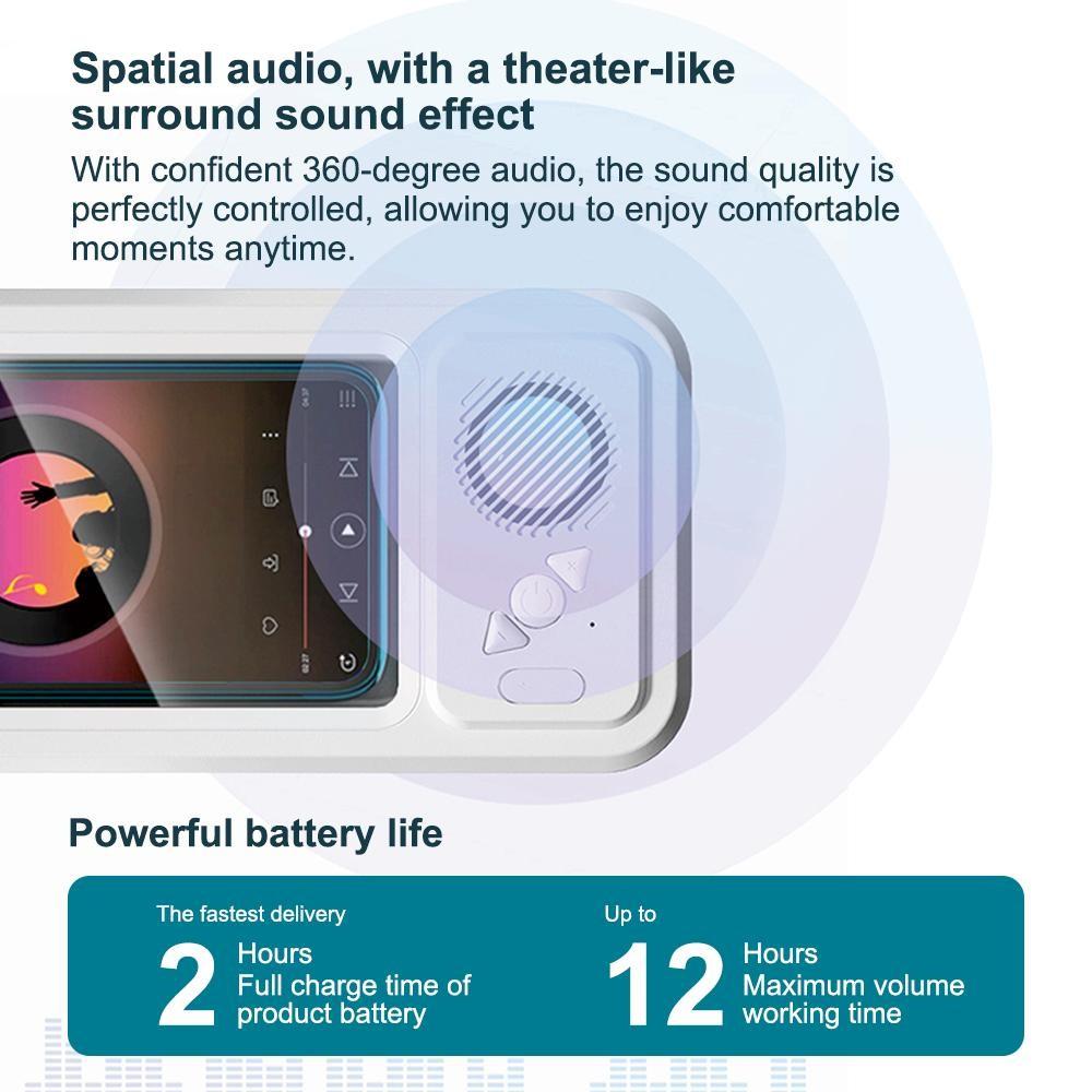 Waterproof Box Bluetooth Wireless Speaker with 360° Rotating Touch Screen, Bathroom Shower TV and Phone Holder Speaker for Watching Movies, Listening to Music, Suitable for Swimming Pool, Kitchen and Bathroom