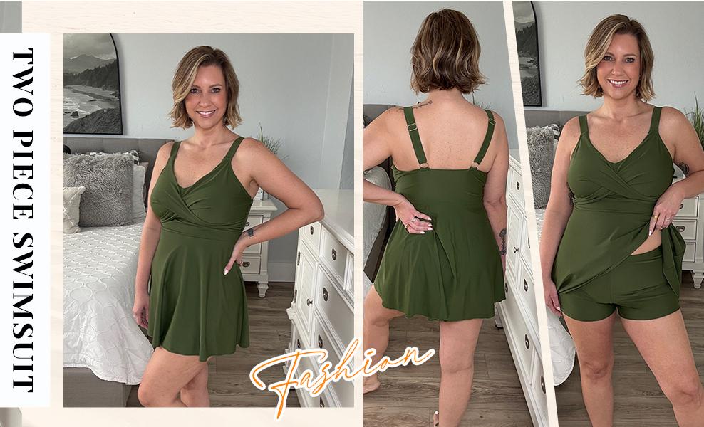 Aqua Eve Plus Size Swim Dress - Two Piece Tankini Swimsuit Tummy Control Bathing Suit with Shorts