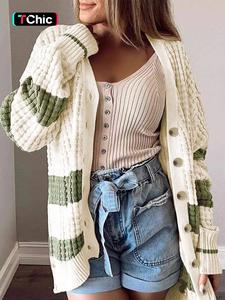 women's colorblock button front cardigan, cardigan for women, casual drop shoulder v neck knitwear, ladies' knit clothing for daily wear, going out outfits 2024