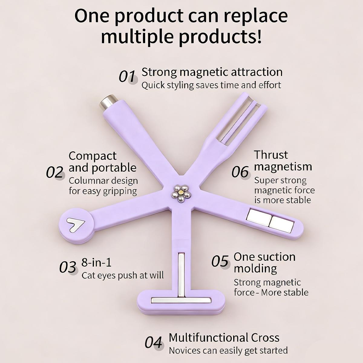 8-IN-1 Multi-Function Strong Magnetic Stick For Cat Eye Gel Polish Nail Magnet Tool Magnet Pen Nails Art Design Glitter Effect Magic Manicure Tools Professional & DIY Manicure Pedicure, Nail Accessories, Professional Salon Quality Multifunctional Magnet