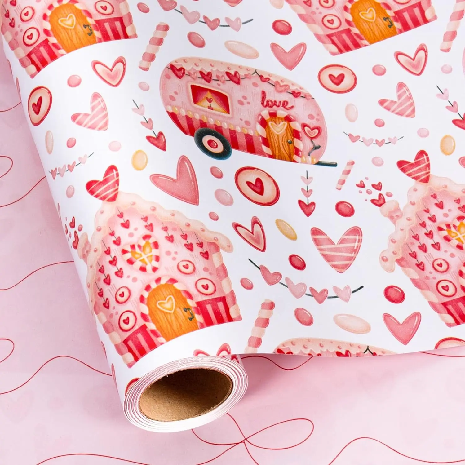 Modern Heart Patterns Wrapping Paper Roll, 17x16.5ft Roll Format Office Stationery for Girls' Valentine's Day, Wraps Gifts for Romantic Celebrations