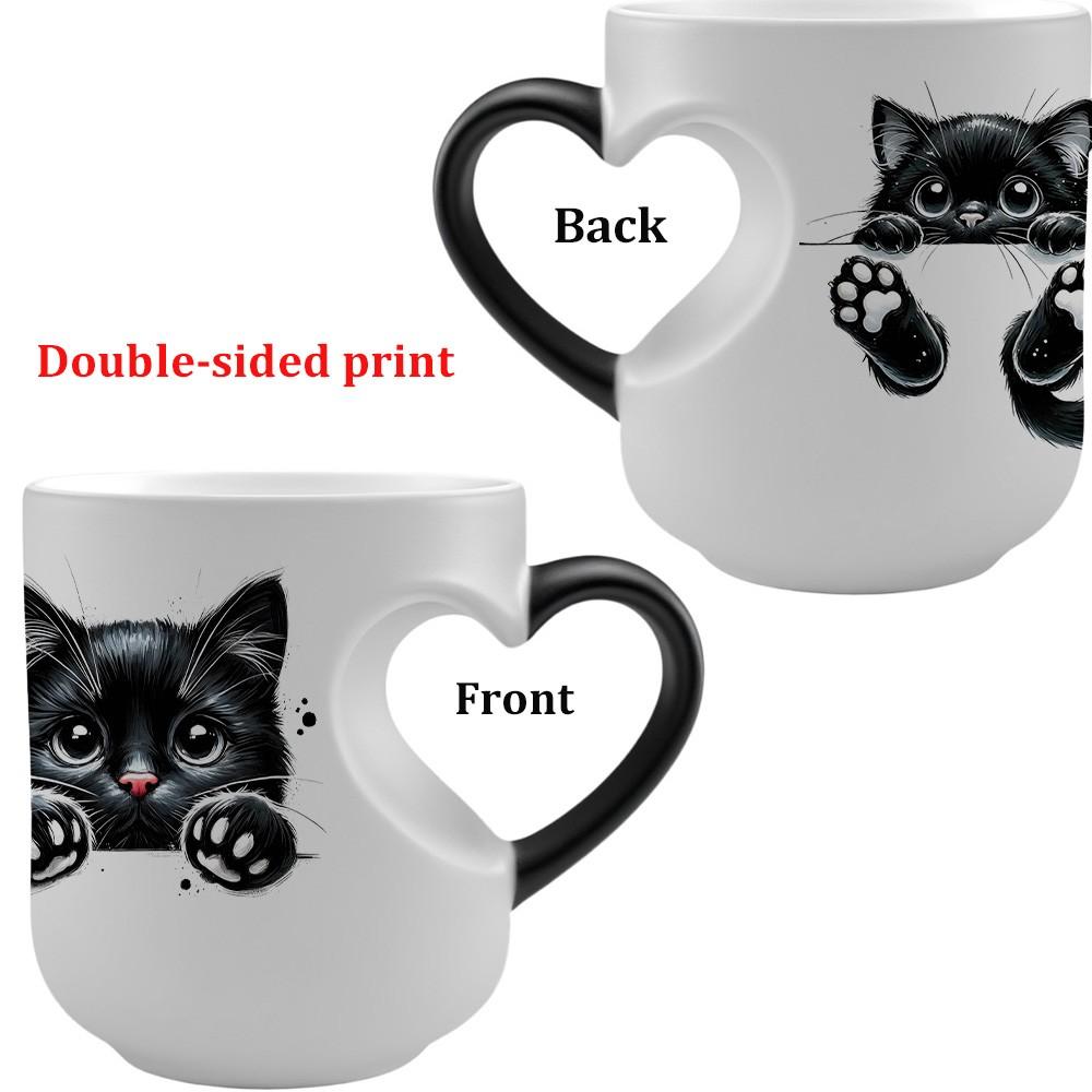 1pc Magic Color-Changing Mug - Thermosensitive Ceramic Cup Changes Color When Hot Drinks Are Added (-Activated), With Cute Black Cat Design, Double-sided print, Hand Wash Only, Reusable Gift for, Tea, Cocoa, Funny Coffee Mug, 11oz 325ml