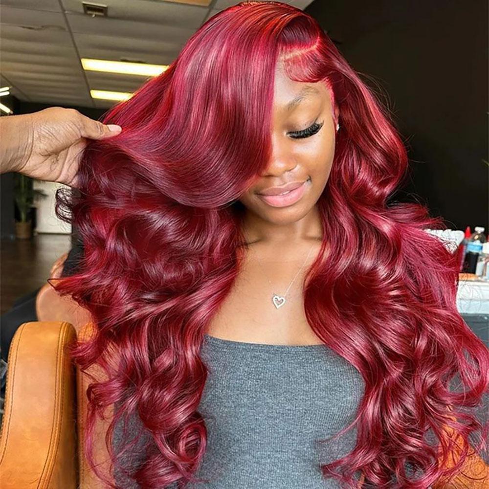 BABOSHOW 613 Blonde 13X6 Body Wave HD Transparent Lace Frontal Pre Plucked 180% Density 99J Burgundy and Red Colored Human Hair Wigs P4/27 Highlight Lace Front wig For Women Can be Dyed & Restyle