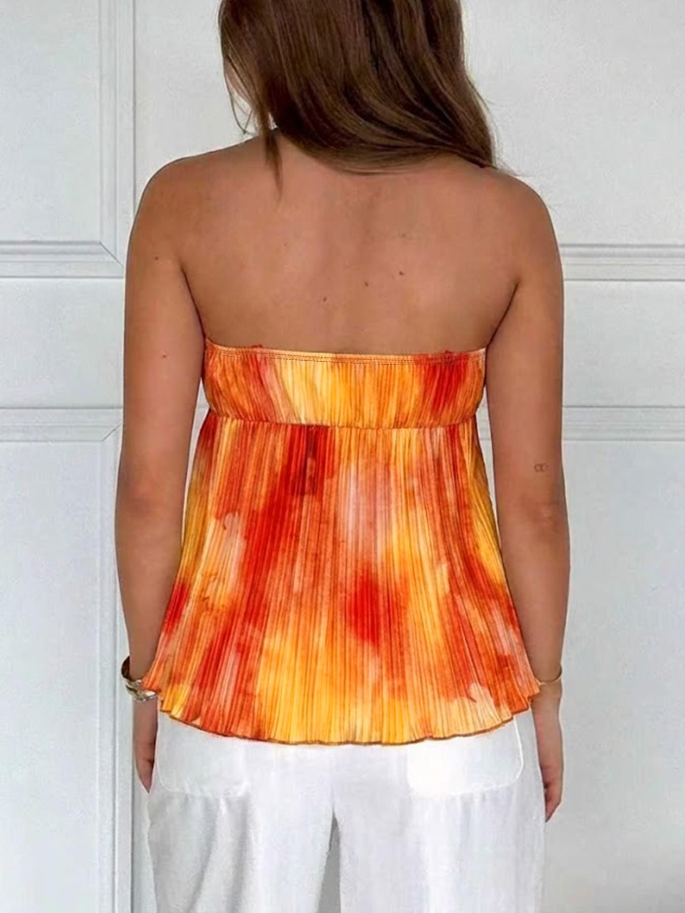Women's Summer Sexy Vacation Gradient Color Backless Halter Top, Stylish Chic Ruched Design, Perfect for Casual Wear
