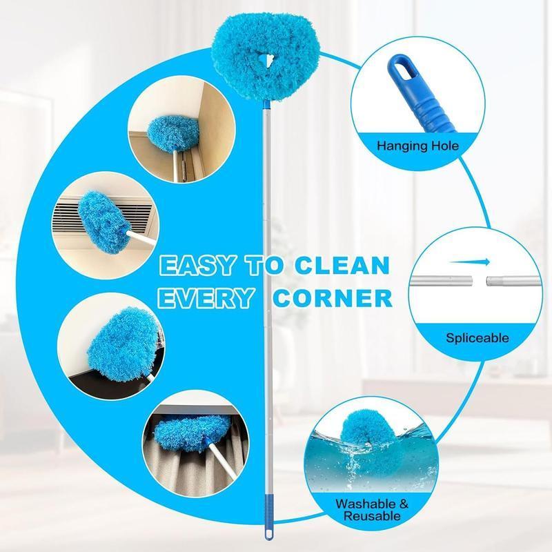 Ceiling Fan Cleaner Duster with Extension Pole1 Set Dust Removal Brush, Removable and Washable Microfiber Ceiling and Fan Duster, Interior Reusable Kitchen CleaningSupplies,Home Care Supplies,Householdltems,House Cleaning Tools Extendable Handle Qjdz-Blue